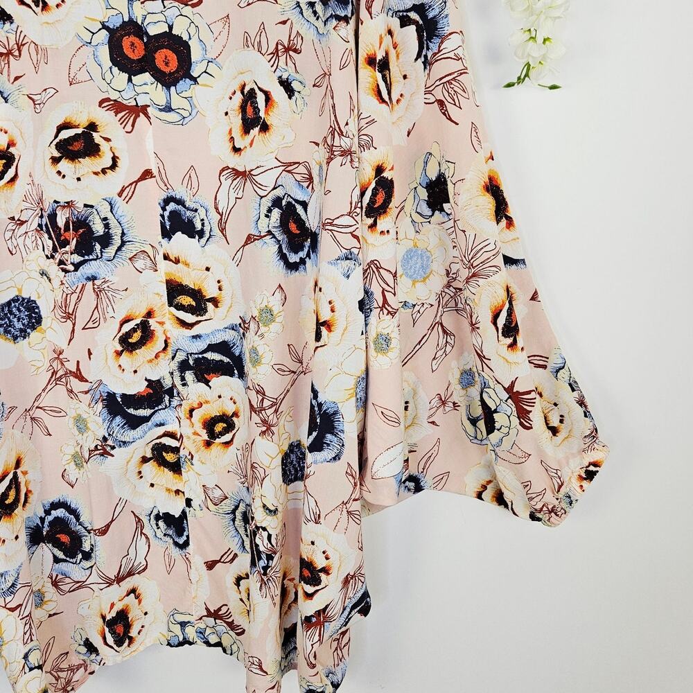 Maurices Pink Floral Peasant Sleeve Kimono XL Large Boho Spring Cover Up Cottage - Picture 9 of 13
